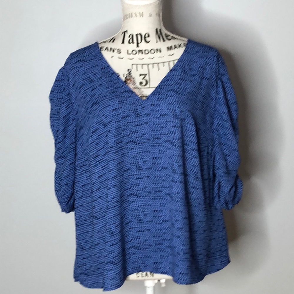 AVA & VIV Blue Blouse with Rouched Sleeve